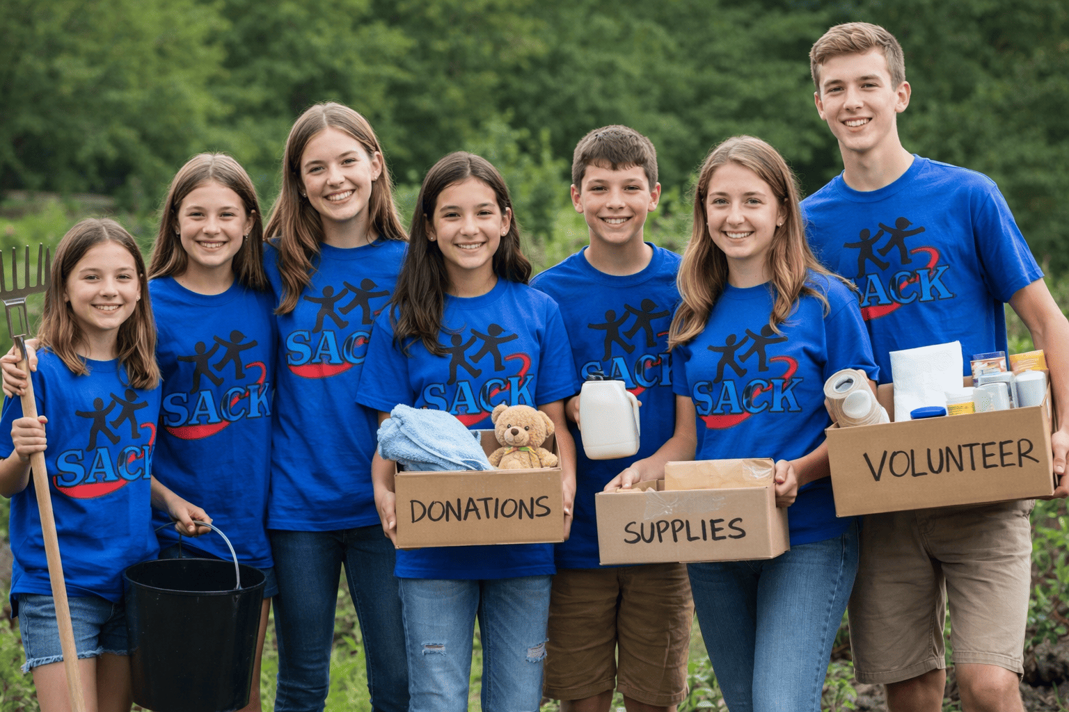 Volunteers cleaning a park