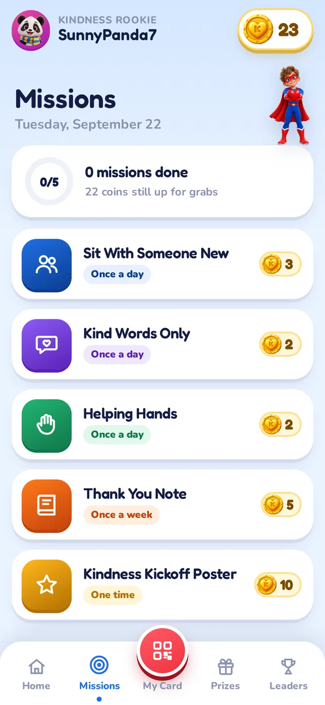 Missions screen